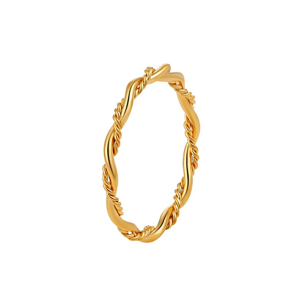 Small gold-tone rope twist stack ring on a white background